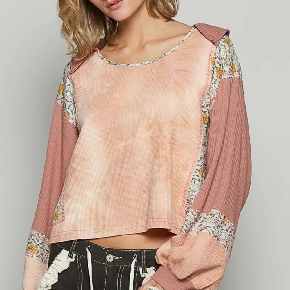 POL Women's Pink and Cream Patchwork Top